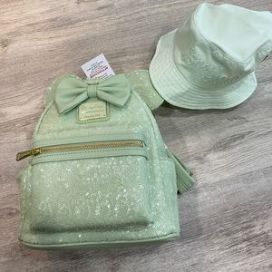 Loungefly mint green Disney backpack & bucket hat